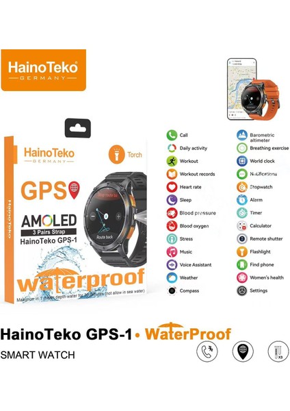 Hainoteko Gps-1 Amoled Ekranlı Su Geçirmez Akıllı Saat Dahili Gps Dahili Fener modelleri