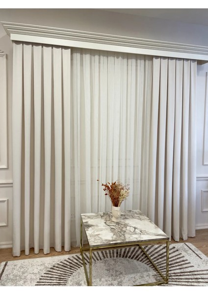Keten Krem Rengi 1/3 Sık Pile Kalın Tek Kanat Fon Perde fırsatları