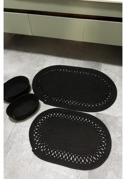 Terra 4’lü Banyo Seti – 2’li Oval Paspas & 2’li Oval Sepet, Doğal Halat Dokuma, El Yapımı - Premium fiyatları