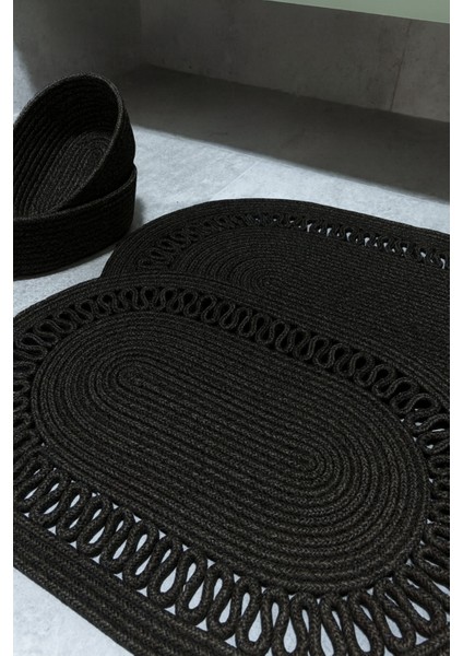 Terra 4’lü Banyo Seti – 2’li Oval Paspas & 2’li Oval Sepet, Doğal Halat Dokuma, El Yapımı - Premium modelleri