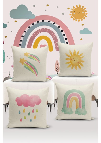 4'lü Kırlent Kılıf Seti Çocuk Bebek Odası Dijital Baskılı