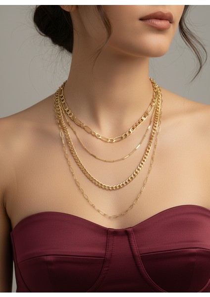 4 Sıralı Çoklu Altın Kolye fiyatları