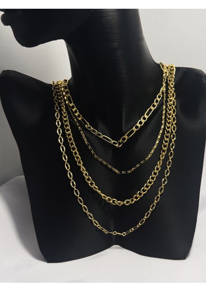 4 Sıralı Çoklu Altın Kolye modelleri