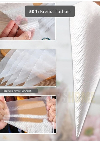 50'li Krema Torbası Kullan At Şanti Sıkma Torbası Büyük Boy Süsleme Torbası Krema Duyu Torbası