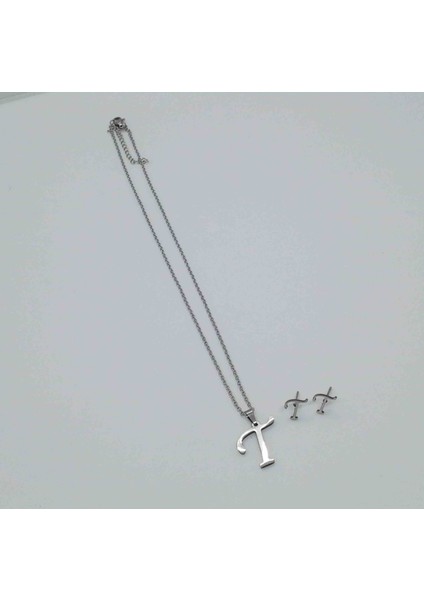 Çelik Silver T Harfi Kolye Küpe Seti fiyatları