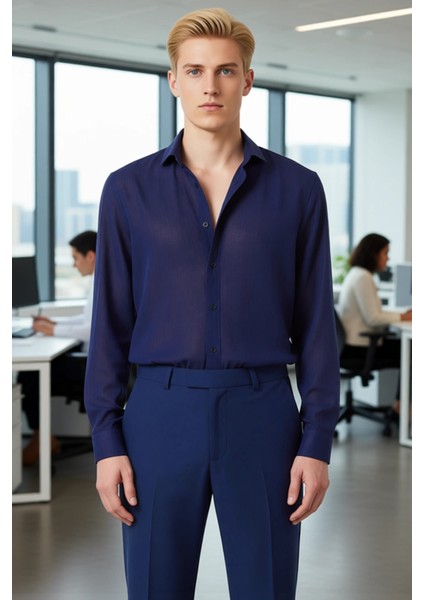Erkek Regular Fit Keten Dokulu Pamuklu Uzun Kollu Gündelik Gömlek Modeli Fonksiyonel Rahat fırsatları