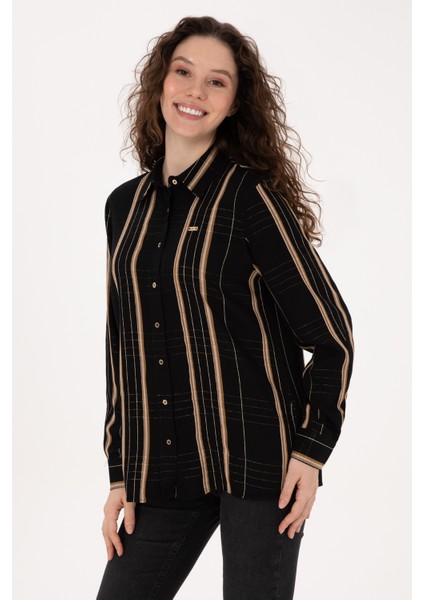 Kadın Siyah Gömlek Desenli 50309071-VR046 modelleri