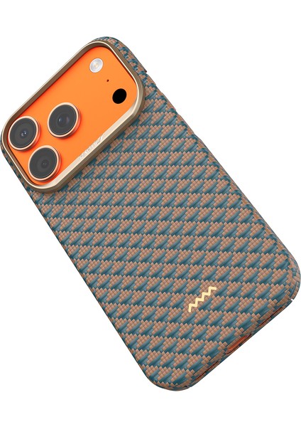 iPhone 17 Pro Uyumlu Kılıf M-Safe Şarj Özellikli Raptic Aramid Skin Origin Serisi Kapak Gold-Mavi modelleri