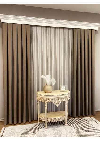 Keten Sütlü Kahve Rengi 1/2,5 Normal Pile Kalın Tek Kanat Fon Perde modelleri
