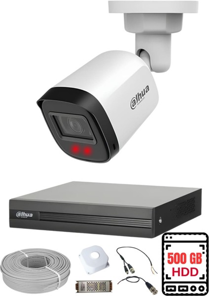 Dahua 1 Kameralı Gece Görüşlü Su Geçirmez Full Hd Güvenlik Kamerası Seti 500GB