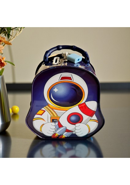 Sevimli Astronot Tasarımlı Metal Kumbara, Kilitli Özellikli, Uzay Temalı, Çocuklar Için Dekoratif Para Kasası