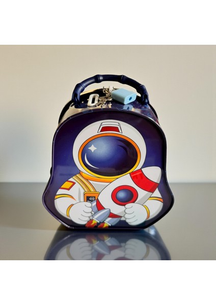 Sevimli Astronot Tasarımlı Metal Kumbara, Kilitli Özellikli, Uzay Temalı, Çocuklar Için Dekoratif Para Kasası modelleri