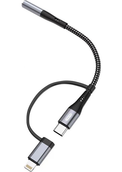 GD-UC173 3.5mm Jack Girişli Type-C ve Lightning 2in1 Ses Kablosu Siyah