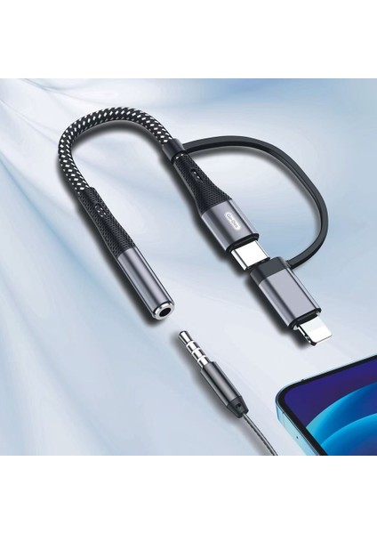 GD-UC173 3.5mm Jack Girişli Type-C ve Lightning 2in1 Ses Kablosu Siyah fiyatları
