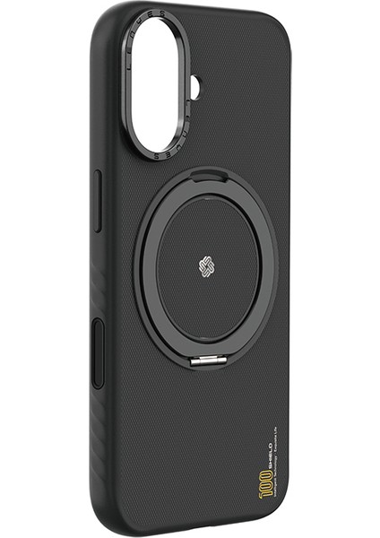 iPhone 17 Uyumlu Kılıf M-Safe Şarj Özellikli Metal Standlı Lenyes CK225 Kevlar Kapak Siyah