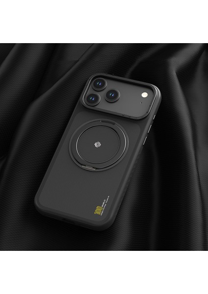 iPhone 17 Uyumlu Kılıf M-Safe Şarj Özellikli Metal Standlı Lenyes CK225 Kevlar Kapak Siyah