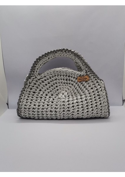 Kadın El Çantası Gri Makrome İp Örgü El Yapımı