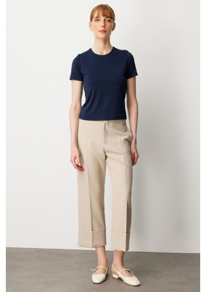 Kadın Sıfır Yaka Kısa Kol Basic Bluz 61334 Lacivert modelleri