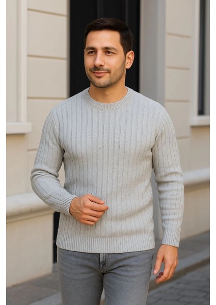 Erkek Fitilli Triko Kazak 2’li Set – Siyah & Gri, Kalın Dokuma Pamuklu Regular Fit Bisiklet Yaka Uzun Kollu Rahat Kışlık Kazak Kombini fırsatları