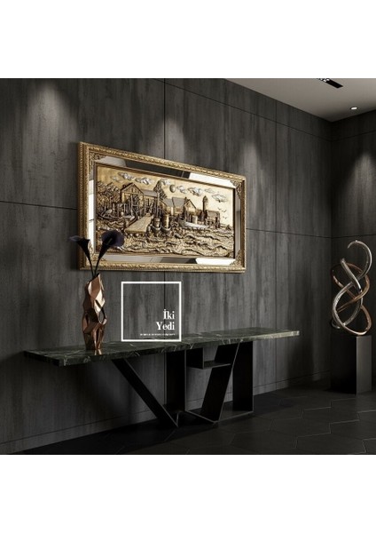 Pernille 152 cm Altın Gümüş Varaklı Iskele Gemi Rölyef Tablo Lüks Kabartma Duvar Dekoru Hediyesi modelleri