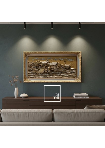 Pernille 152 cm Altın Gümüş Varaklı Iskele Gemi Rölyef Tablo Lüks Kabartma Duvar Dekoru Hediyesi fırsatları