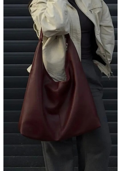 Büyük Boy Salaş Suni Deri Kadın El Kol Omuz Çantası