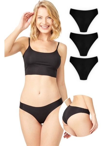 Basic Iz Yapmayan Lazer Kesim Kadın Bikini Külot 3'lü Paket - 6