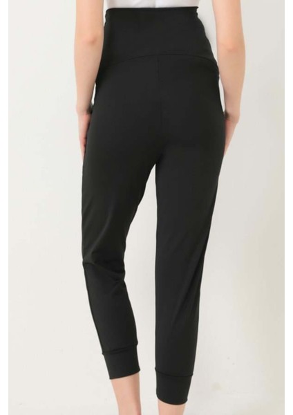 Siyah Esnek Yüksek Bel Çift Cepli Hamile Jogger Eşofman Altı fiyatları