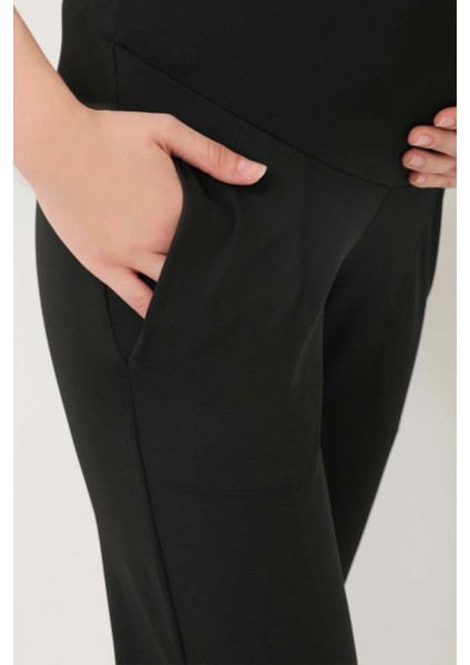 Siyah Esnek Yüksek Bel Çift Cepli Hamile Jogger Eşofman Altı modelleri
