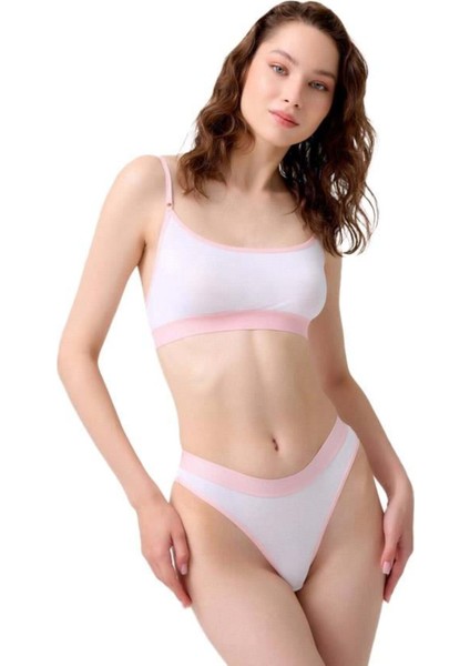 Beyaz Pamuklu Lastik Detaylı Ayarlanabilir Askılı Kadın Sütyen Takımı