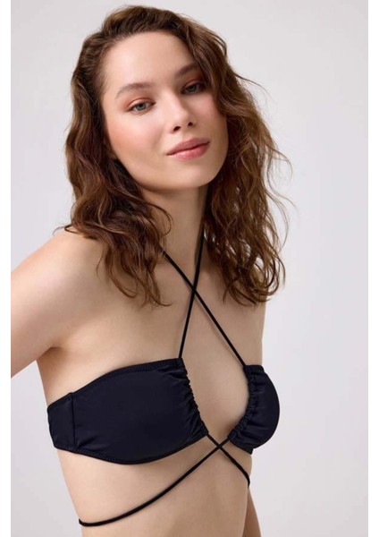 Siyah Straplez Bağlamalı Bikini Üstü modelleri