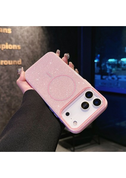 Apple iPhone 17 Pro Max Uyumlu Magsafe Şarj Özellikli Parlayan Simli Işıltılı Lüks Kapak Kılıf