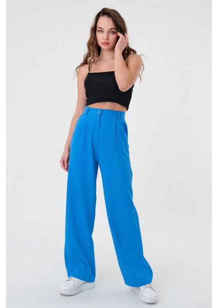 Kadın Zr Model Mavi Yüksek Bel Palazzo Pantolon - 10759 fiyatları