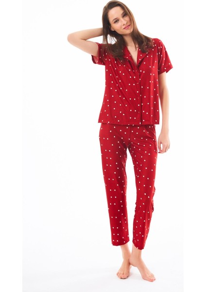 Krem Kalp Desenli Yumuşak Dokulu Kısa Kollu Gömlek