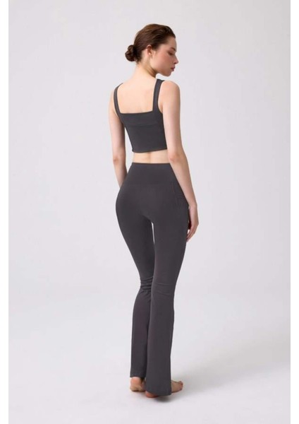 Füme Yüksek Bel Çift Cepli Ispanyol Paça Kadın Tayt fiyatları