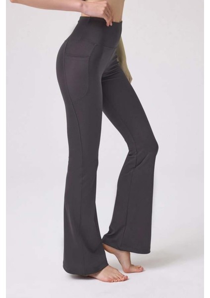 Füme Yüksek Bel Çift Cepli Ispanyol Paça Kadın Tayt modelleri