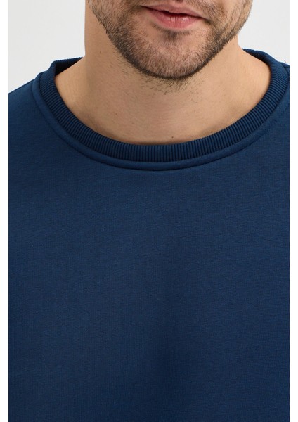 Lacivert Bisiklet Yaka Erkek Oversize Sweatshirt Pamuklu Basic 3 Iplik Şardonlu indirimleri