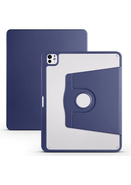 iPad Pro 13 2025 M5 Kılıf Zore Termik Kalem Bölmeli Dönebilen Standlı Kılıf - Lacivert