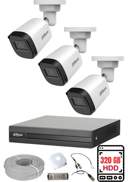 Dahua 3 Kameralı Gece Görüşlü Su Geçirmez Full Hd Güvenlik Kamerası Seti 320GB fiyatları