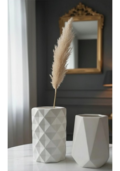 2'li Dekoratif Vazo Seti, Geometrik Iskandinav Vazo, Modern Ev Aksesuarı, Minimaslist Vazo,11 cm