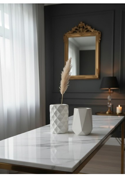 2'li Dekoratif Vazo Seti, Geometrik Iskandinav Vazo, Modern Ev Aksesuarı, Minimaslist Vazo,11 cm fiyatları