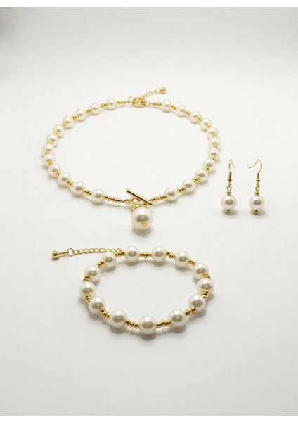 Büyük Inci Kolye,bileklik ve Küpe Seti modelleri