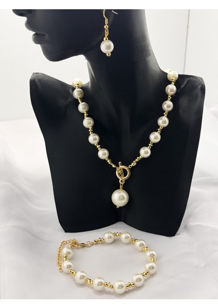 Büyük Inci Kolye,bileklik ve Küpe Seti fırsatları