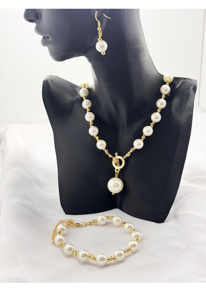 Büyük Inci Kolye,bileklik ve Küpe Seti indirimleri