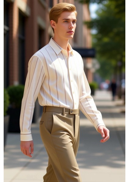 Erkek Çizgili Regular Fit Gömlek Fonksiyonel Dayanıklı Kaliteli Konforlu Estetik Premium Şık