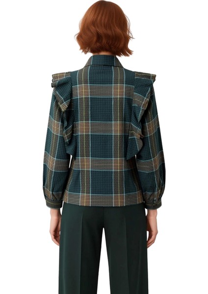 Kadın Fırfırlı Ekose Dokulu Gömlek Fonksiyonel Dayanıklı Kaliteli Konforlu Estetik Premium modelleri