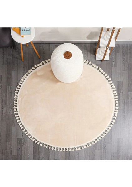 Cloudy Krem Yuvarlak Ponpon Saçaklı Peluş Halı Yolluk Koridor Halısı Yıkanabilir Kaymaz Taban Halı fiyatları