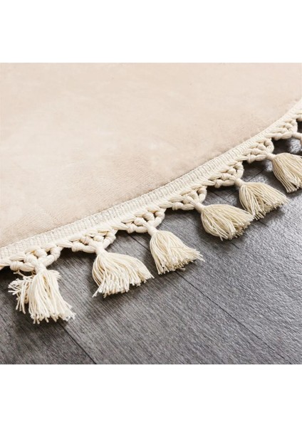 Cloudy Krem Yuvarlak Ponpon Saçaklı Peluş Halı Yolluk Koridor Halısı Yıkanabilir Kaymaz Taban Halı modelleri