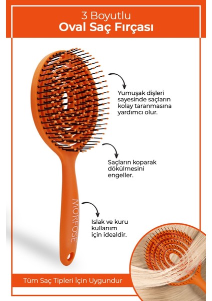 Pro Üç Boyutlu Oval Saç Fırçası Turuncu fiyatları