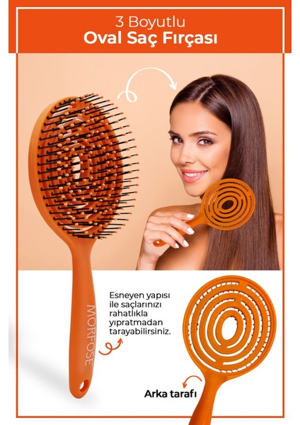Pro Üç Boyutlu Oval Saç Fırçası Turuncu modelleri